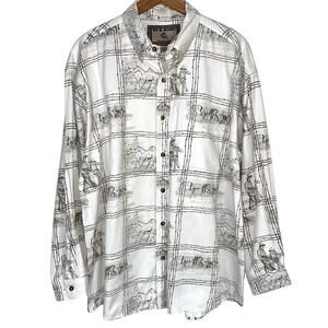 Bit & Bridle Western Cowboy Horse Button Up White Cotton Shirt Size Large